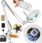 15x Magnifying Glass with Light and Clamp Stand - Long Arm Magnifying Lamp with Remote & Dust Cover - Hands-Free 5 Color Desktop LED Magnifier Lamp with Light for Reading, Crafts, Hobbies, Close Work
