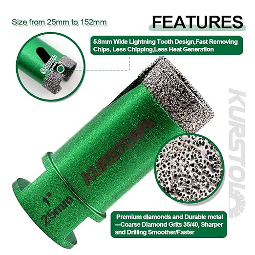 Tile Hole Saw Kit - 1" Diamond Core Drill Bits+2" Beveling Chamfer Bit+SDS Adapter to 5/8-11" Thread for Porcelain Ceramic Tile Granite Marble Angle Grinder