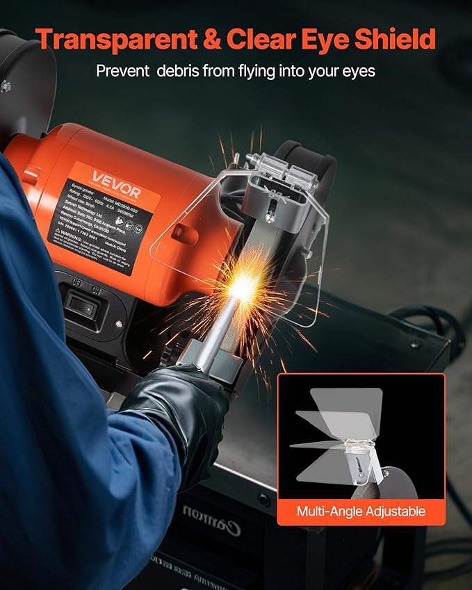 VEVOR Bench Grinder, 8-inch Single Speed Bench Grinder, 3450RPM High-Speed Table Grinders with 550W 4.5A Induction Motor, 36/60-Grit Grinding Wheel & Adjustable Eye Shield for Fast Sharpening Grinding