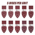 50PCS Mouse Detail Sander Sandpaper Hook and Loop 11-Holes Triangular Sanding Sheets for Mouse Sanders - Mixed Grits Coarse to Fine 60/120/240/400/600/800/1000/1200/1500/2000 Grits