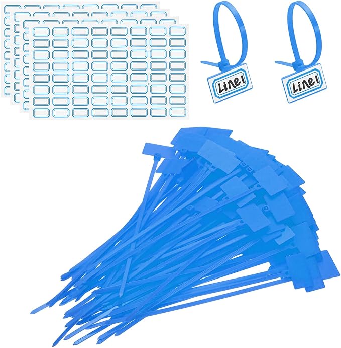PATIKIL 6inch Zip Ties, 200pcs Cable Ties Tags Nylon Wire Marking Label Self Locking Plastic Straps Write on with Label Tags Paper for Organization Cord Network Ethernet Marking, Blue