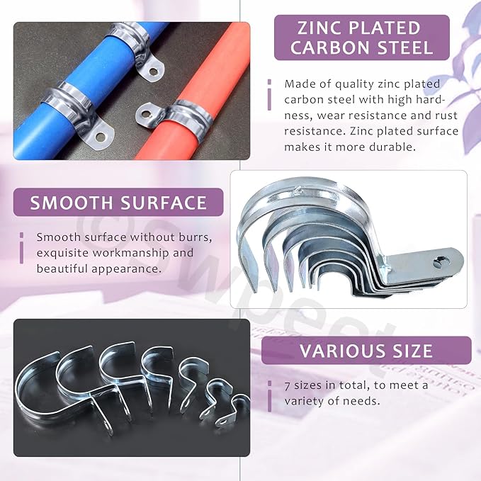 Swpeet 20Pcs 2"(50mm) Zinc Plated One Hole EMT Pipe Strap Kit, Pipe Straps U Bracket Tube Strap Pipe Clamp 1 Hole Snap On Pipe Strap Conduit Clamps Tension Clips for Fixing EMT Conduit Pipe