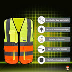 A-SAFETY yellow orange High Visibility Construction Safety Vest with Pockets zipper, Orange&Yellow Color Mixed, XXXL