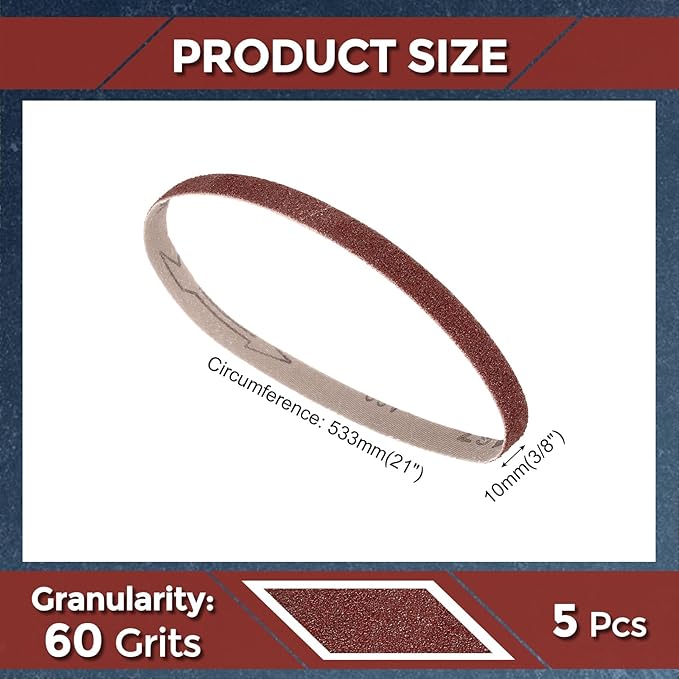 5 Pcs Sanding Belts 3/8 x 21 Inch 60 Grit Aluminum Oxide Abrasive Sandpaper for Belt Sander Metal Grinding Wood Working Weld Rust Removal
