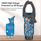 MESTEK Digital Clamp Meter Multimeter with Inrush Current, 1000A TRMS Amp Voltage Tester with VFD & LOZ Mode; Measures AC/DC Current Voltage Temperature Resistance Capacitance Frequency Continuity NCV