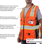 Neopelta Reflective Safety Vest Orange Mesh, Made with 3M Reflective Tape, Heavy Duty Vest with ID pocket, Padded Neck, Orange 3XL
