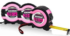 Benchmark - Pink - 3 Pack - 25 ft Tape Measures - Easy to Read Fractions to 1/8th inch - Magnetic Tip - Thumb and Quick Lock - Autowind - Belt Clip