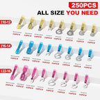 AIRIC 250 PCS Heat Shrink Wire Connectors Kit, 22-10 AWG Waterproof Crimp Terminals, Marine Electrical Connector, Insulated Cable Ends, Wiring Terminal End for 22-10 Gauge, Ring Fork Spade Butt Splice