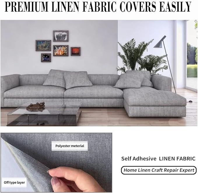 Fabric Repair Patches, Linen Repair Tape Self-Adhesive Fabric Patches Durable, DIY Large Linen Tape for Sofa, Couches, Furniture, Chair, Clothing （3.5X79 Inch, Grey）