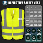 20 Pcs Reflective Safety Vest Yellow Reflective High Visibility Vest for Construction Work Men Women