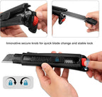 HAUTMEC 25mm Extra Heavy Duty Utility Knife with Double Lock Mechanism, Auto-Lock and Ratchet- Lock for Double Safety, SK2 Sharp Black Blade for Industrial or Construction Applications HT0254-KN