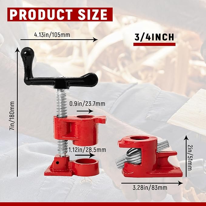 Pipe Clamps 3/4 inch Pipe Clamps for Woodworking Heavy Duty Wood Gluing Clamps with Quick Release, Ideal for Carpentry, Home Improvement, and DIY Projects (8 Pack)