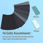 3-in-1 Wet Dry Sandpaper Set,48 Sheets of 80 to 3000 Grit Sand Paper,1 Sandpaper Holder and 2 Sponges Sanding Block for Wood Furniture Finishing Metal Automotive Sanding Polish