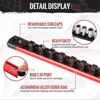 Magnetic Socket Organizer, 1-Piece Heavty Duty Aluminum Socket Holder, Socket Rail for Tool Box, Premium Quality 360° Swivel Socket Rack with 14 Clips for 1/4-Inch(Red)