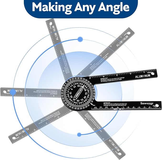 7 Inch Aluminum Miter Saw Protractor, Professional Angle Measuring Tool, Comes with Two Extra Straightedge Protractors for Woodworkers, Builders, Plumbers, Home DIY