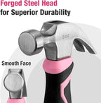 WORKPRO 8 oz Claw Hammer with Fiberglass Handle, All Purpose Hammer with Forged Hardened Steel Head, Pink Ribbon