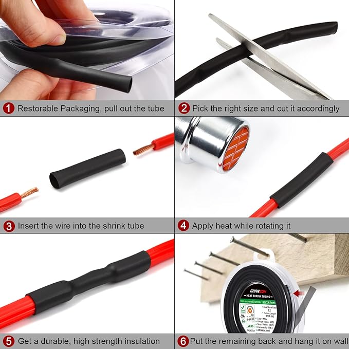 Chanzon 2:1 Ratio 9/64" (3.5mm) Heat Shrink Tubing 8Ft Roll (2.5M Total Length) Black Polyolefin Sleeving Wrap Shrinking 2 to 1 1pcs
