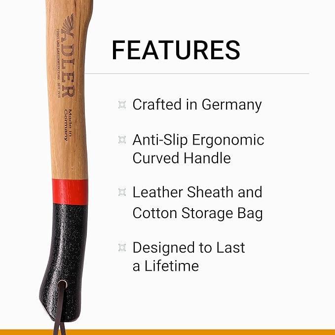 The Yankee, 15", German Forged, All-Purpose Wilderness Camping Hatchet & Kindling Splitting, Anti-Slip Wood Handle (Green Stripe)