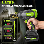 Brushless Cordless Impact Wrench 1200Nm (885Ft-lbs) High Torque, 1/2 Inch Impact Gun with 2x20V 4Ah Batteries, 3-Speed, 4 Cr-V Sockets (17/19/21/22mm) for Car Tire, Mower Lug Nut