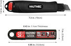 HAUTMEC 18mm Utility Knife, Heavy Duty Box Cutter with Double Lock Mechanism, SK2 Sharp Black Blade with 10pc Blade Set, Double Safety, for Industrial or Construction Applications HT0153-KN