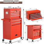 8 Drawer Tools Chest,42.9 inch Tool Cabinet with Universal Lockable Wheels，Organizable Tool Box with Detachable Top Box for Workshop，RED