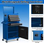 Goplus Tool Chest, 5-Drawer Rolling Cabinet with Detachable Top Toolbox, Lockable Wheels, Lock Bar, Protective Liner & Tool Rack, Metal Storage Cart for Garage Workshop