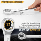 SAE Wrench Set, Large Wrench Set, 7-Piece 15/16″, 1", 1-1/16", 1-1/8", 1-3/16", 1-1/4" Long Big Open End Wrench Tools Set Roll Up Pouch Organizer with Gauge, 12 Point Combination Wrenches Sets