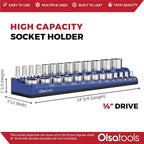 Olsa Tools Magnetic Socket Organizer | 3/8-inch Drive | SAE Blue | Holds 26 Sockets | Professional Quality Tools Organizer