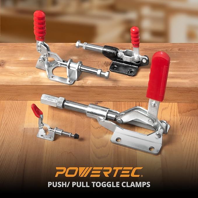 POWERTEC 4PK Push Pull Toggle Clamp, 500lbs Holding Capacity, 305CM Quick Release Push Pull lever Clamp, Stroke Clamp for Welding, Woodworking Jigs and Fixtures, Pocket Hole Jigs, CNC (20318-P4)