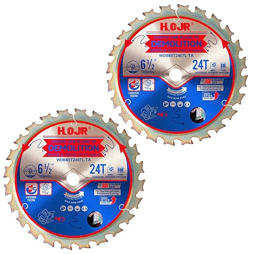 2-Pack 6-1/2" 24 Tooth 5/8" Arbor Woodworking Circular Saw Blade,Framing/Demolition,Special Anti-Thermal Adhesion Coating on Cutting Head -TA, DEM 6-1/2" 24T-TA