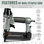 NEU Master Pneumatic Brad Nailer, 2 in 1 Nail Gun Staple Gun Fires 18 Gauge 2 Inch Brad Nails and Crown 1-5/8 inch Staples with Carrying Case and Safety Glasses (Need Air Compressor)