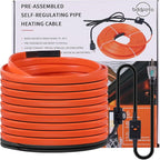40FT Heat Tape for Water Pipes Freeze Protection IP65 Waterproof 7W/FT 110V BDDFOTO Heat Cable With GFCI Protection and Thermostat,Self-Regulating Pipe Heater for Roof/RV/Water Storage Tank