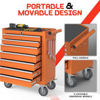 7-Drawer Rolling Tool Chest,Metal Rolling Tool Chest with Wheels and Locking Tool Box,Portable Metal Tool Box for Warehouse,Garage, Repair Shop, Workshop (Orange,7-Drawer)