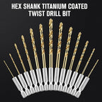 Hex Shank Drill Bit Set, 13Pcs HSS Titanium Twist Drill Bit for Sheet Metal, Wood, Plastic, Quick Change Design (1/16" - 1/4")