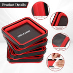TOOLEAGUE 4Pcs Collapsible Magnetic Parts Tray Set with 15Lb Magnetic Pickup Pen,4.5" Square Silicone Foldable Tool for Organizing Screw Bolts Nuts Washers Pins and Other Small Metal Parts