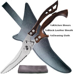 ANDONG Kitchen Scissors, Heavy Duty Professional Poultry Shears, Stainless Steel Spring Loaded, Dishwasher Safe, with Black Leather Sheath