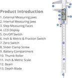 Proster Digital Vernier Caliper 8inch 200mm - Stainless Steel Electronic Caliper Fractions/Inch/Metric Caliper Measuring Tool for Length Width Depth Inner Diameter Outer Diameter
