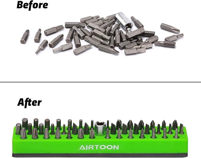 AIRTOON 1/4" Hex Bit Holder, 43 Holes Bit Storage with Strong Magnetic Base, Screwdriver Bit Organizer, Green