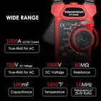 Intendvision Inrush Clamp Meter 1000A True RMS AC/DC Current Amp Meter, VFD, LOZ Mode, 6000 Counts, Measures Current Voltage Temperature Capacitance Resistance Diodes Continuity Duty-Cycle
