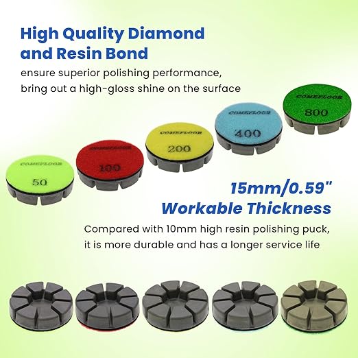 Diamond Floor Polishing Pucks for Terrazzo, Marble, Granite, Concrete Floor, 3 Inch 15mm Resin Bond Hook and Loop Polishing Pad, 200#, 3PCS