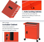 Tool Box with Wheels, 5-Drawer High Capacity Tool Chest with Wheels, Removable Storage Toolbox with Lock for Garage, Workshop and Room Use(Red)