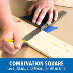 PEC Tools 4-Piece Hardened Combination Square Set - 4R 12”Machinist Blade, Cast Iron Head, Center Head, Combination Square with Level and Scribe Tool, Reversible Locking Bolt, Made in USA