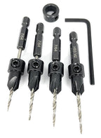 FTG USA Countersink Drill Bit Set 4 Pc #4 (7/64") Wood Bit, Tapered Bit, Stop Collar, Hex Wrench for Woodworking