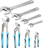 SHALL 8-Piece Adjustable Wrench & Water Pump Pliers Set, 12/10/8/6 Inch, 4Pcs Adjustable Tongue and Groove Joint Pliers and 4Pcs Wide Jaw Forged Steel Wrench for Plumbing, Gripping, Auto Home Repair