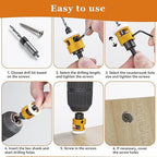 5 Pcs Hex Shank Countersink Drill Bit Set with Low Friction Depth Stop, 1/8" 9/64" 5/32" Drill+3/8” 82° Counter-Bore,11/64" 3/16" Drill+ 1/2" 82° Counter Bore,HSS M2 Tapered Bits (Yellow)