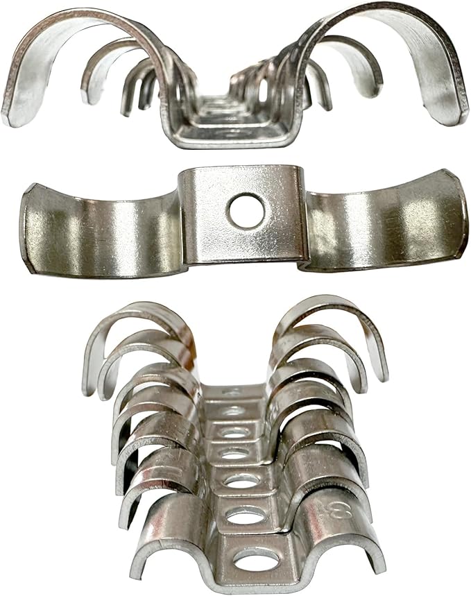 6pcs 12mm(1/2 inch) Double Line Clamp Heavy Duty 1 Hole Conduit Strap 304 Stainless Steel M-Type Pipe Strap For Wire Pipe Cord Installation