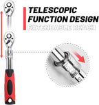 3-Piece Extendable Ratchet Set, 1/4 3/8 1/2 Inch Extendable Socket Wrench, Ratchet Wrenches Set 72-Tooth Quick-Release, Soft Grip Handle with Storage Tray