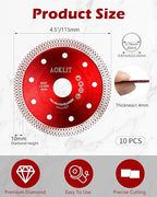 10 Pcs Diamond Saw Blades, 4-1/2 Inch Super Thin Tile Grinder Cutting Blade, Diamond Blade for Angle Grinder Cutting Porcelain Tile Granite Marbles