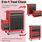 S AFSTAR 6-Drawer Rolling Tool Chest, High Capacity Tool Storage Cabinet with 4 Hooks, Locking System and Universal Wheels, 2-in-1 Detachable Large Toolbox for Garage Workshop (Black & Red)