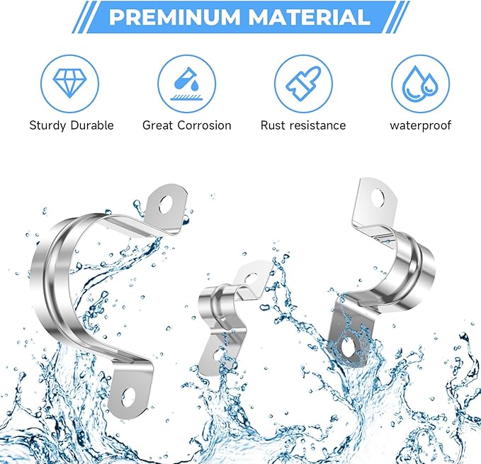 60Pcs 1/2 Inch (12mm) 304 Stainless Steel Conduit Clamps, U-Tube Strap Pipe Clamp Two Hole Strap U Bracket Rigid Pipe Strap Clamps Metal Conduit Strap Tension Clips U-tube Clamp Heavy Duty